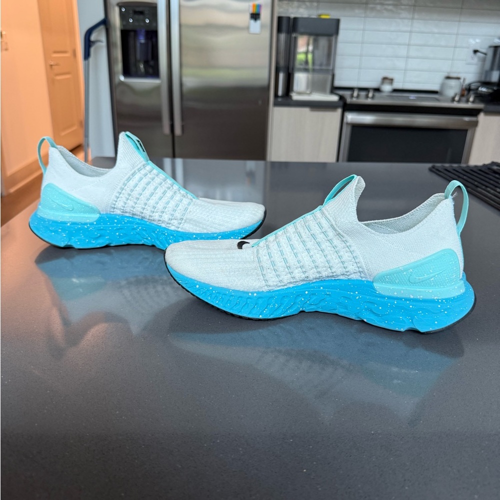 Nike White and Light Blue Slip-On Shoes